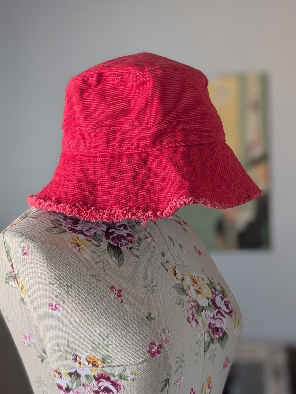 Eddie Bauer Red Frayed-Edge Bucket Hat
